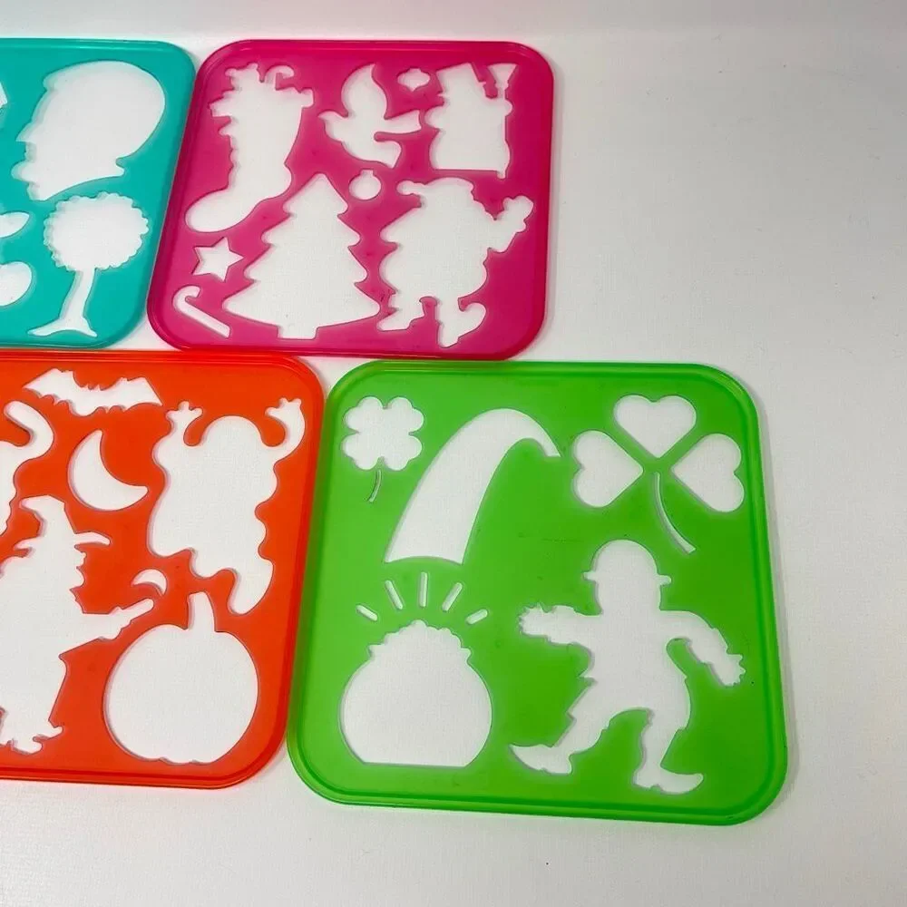 Tupperware Stencils Vintage 1990 Tuppertoys Set of 5 Patriotic Halloween Holiday